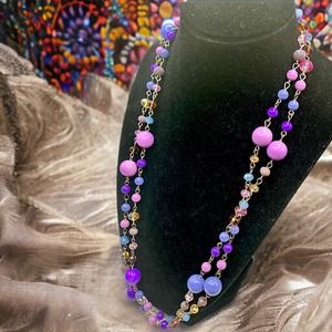 Purple Hues, Pink Crystals of Different Sizes Beads Necklace!